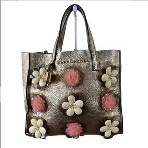 Marc Jacobs Luxury Embellished Gold Metallic Leather Tote Shoulder Bag (MJXX040)